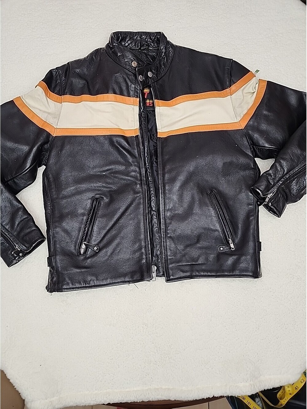 Hot Leather jacket thinsulate Thermal 3M Jacket orange and cream stripe 44
